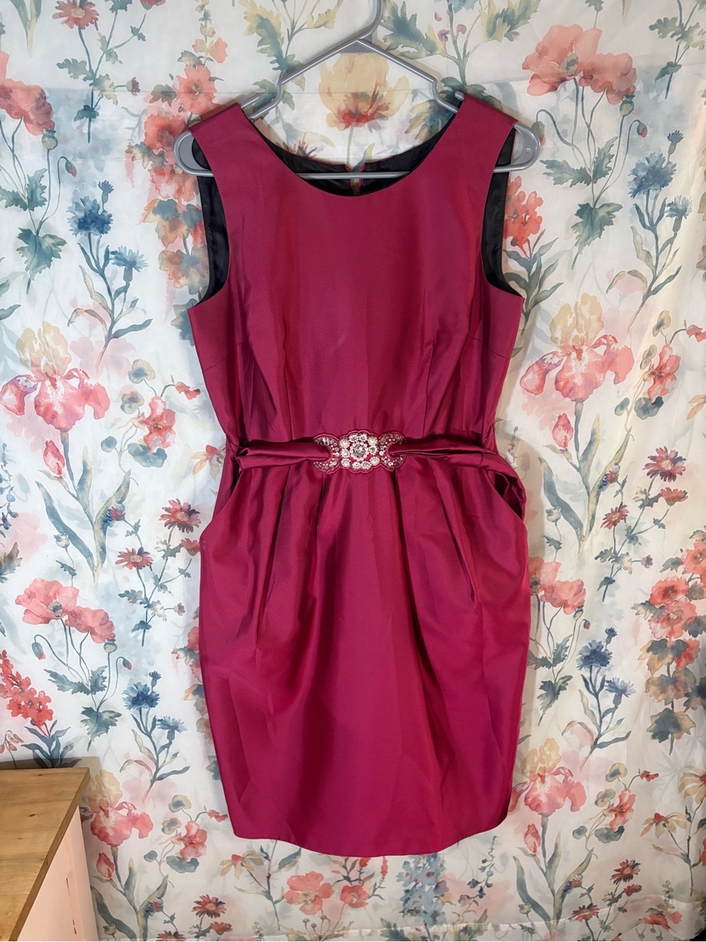 Alex Evenings Fuchsia Sheath Dress with Jeweled Belt